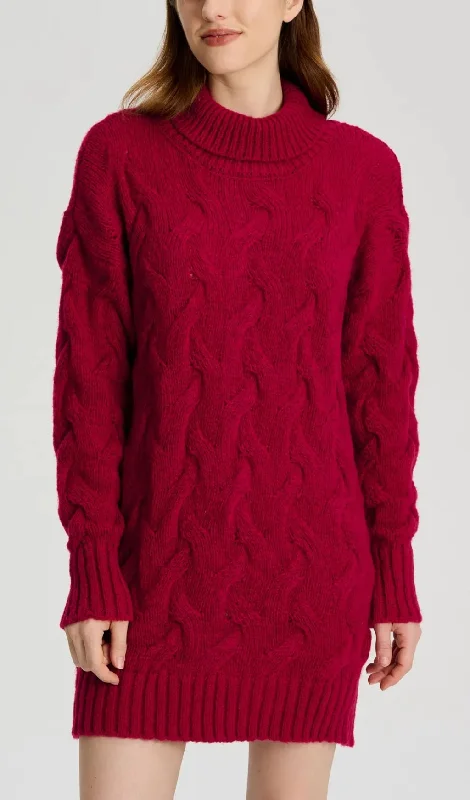 LONG SLEEVE KNIT MINI DRESS IN WINE RED Comfortable Wrap Mini Dress