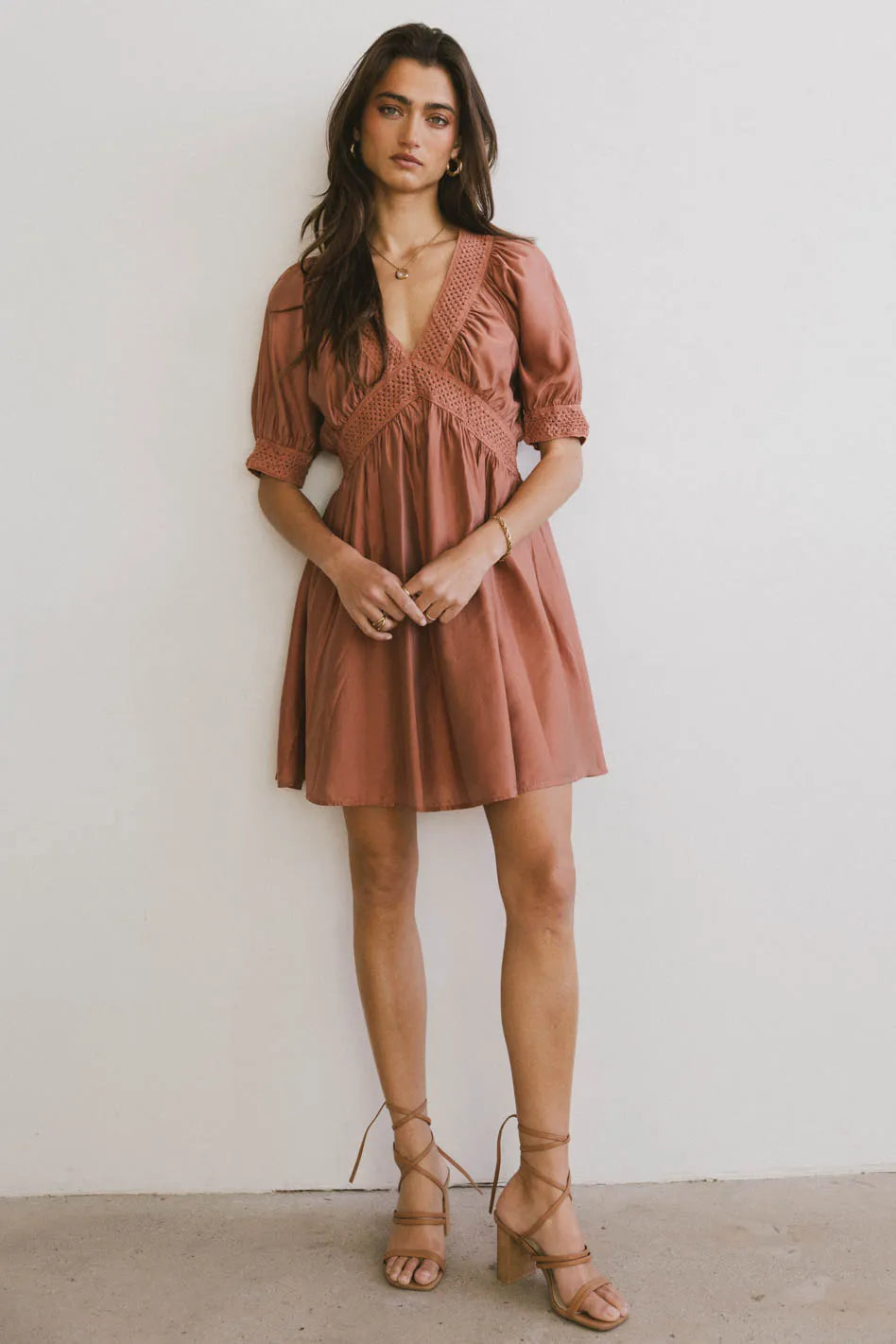 Lorna Mini Dress in Rust Casual High-Waist Mini Dress