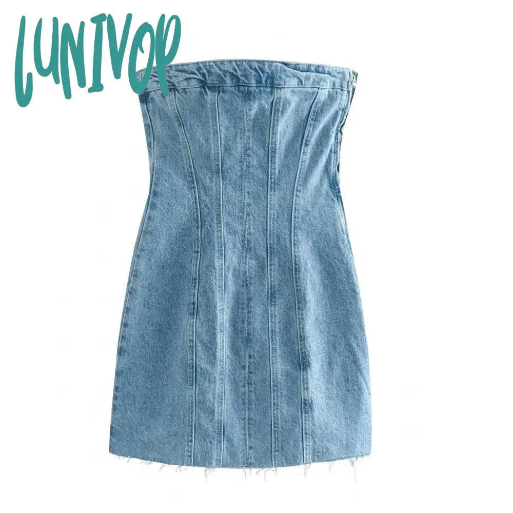 Lunivop 2024 Denim Mini Dress Women Fashion Slim Backless Strapless Sleeveless Sexy Bodycon Dresses Summer Causal Party Mini Dress Elegant Floral-Print Mini Dress