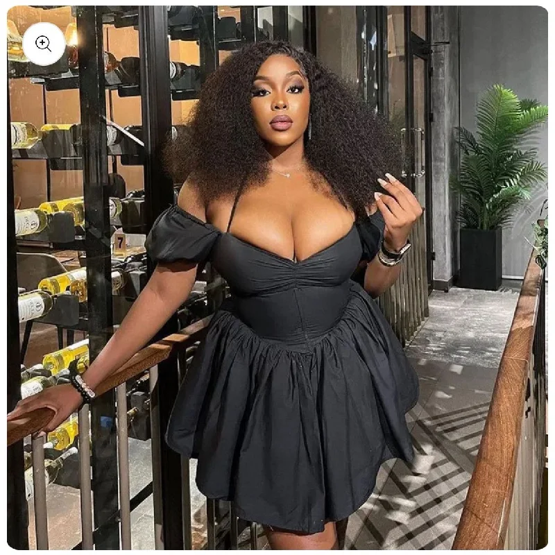 Off Shoulder Short Puff Sleeve Mini Dress Elegant Silk Mini Dress