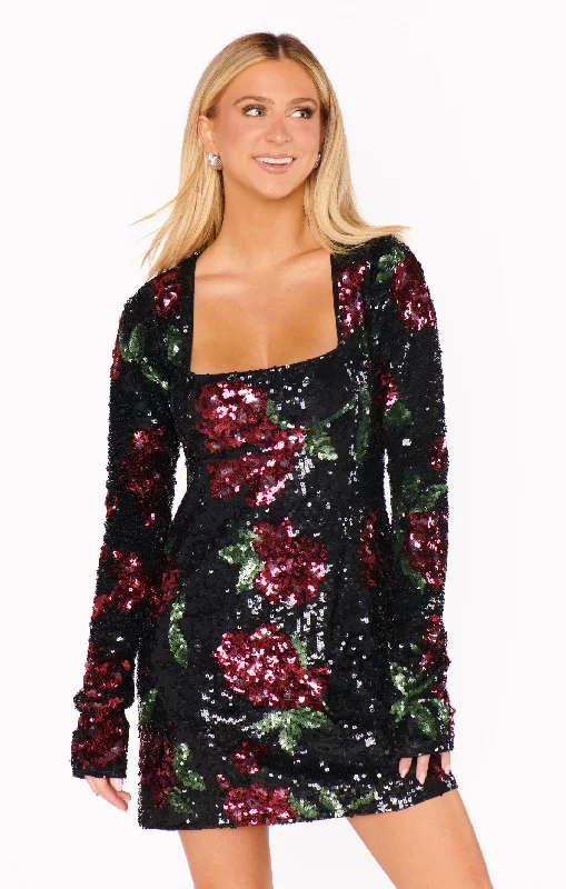 Out Tonight Mini Dress ~ Send Me Roses Sequins Fashionable Button-Front Mini Dress