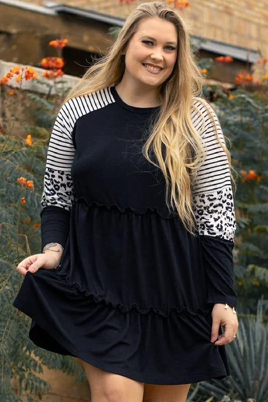 Plus Size Striped Tiered Dress