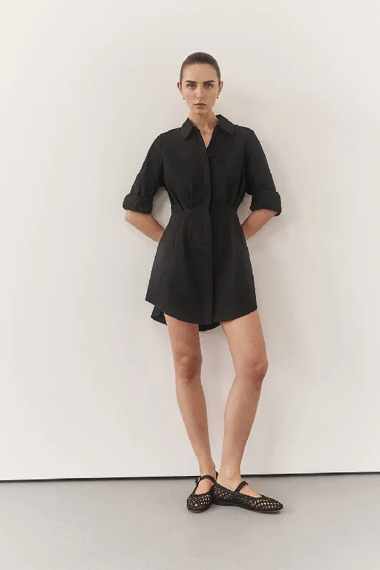 RACHEL BLACK SHIRT MINI DRESS Trendy Cut-Out Mini Dress