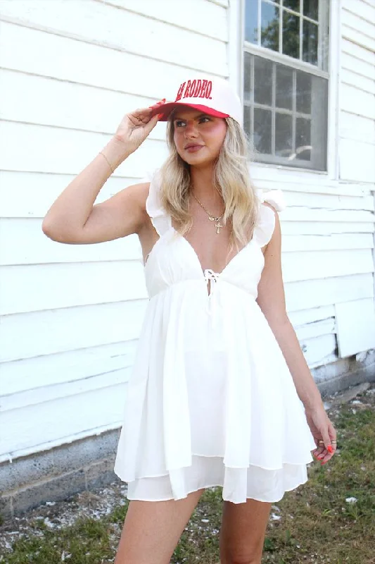 Rendezvous Ruffle Mini Dress - White Comfortable Smocked Mini Dress
