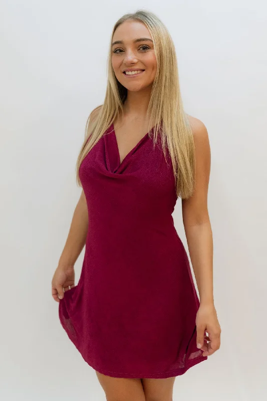 Riri Halter Dress - Burgundy