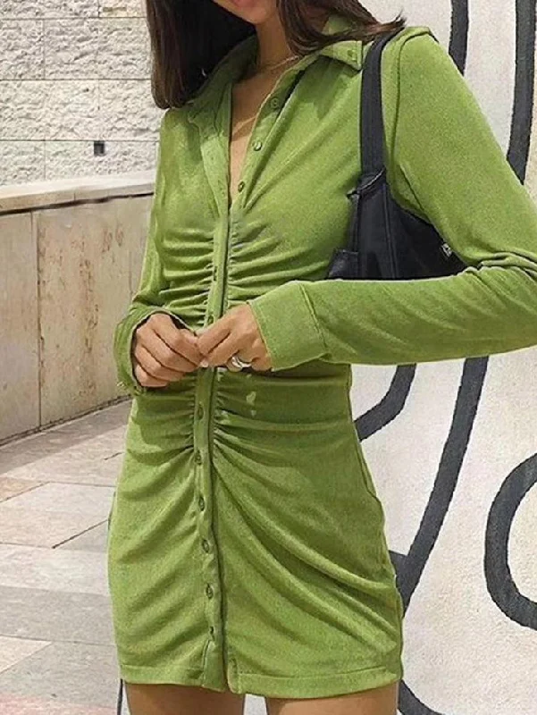 Ruched Velvet Shirt Mini Dress Cozy Cowl Neck Mini Dress