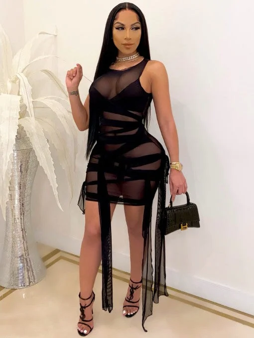 See Right Through You Mesh Dress - Black