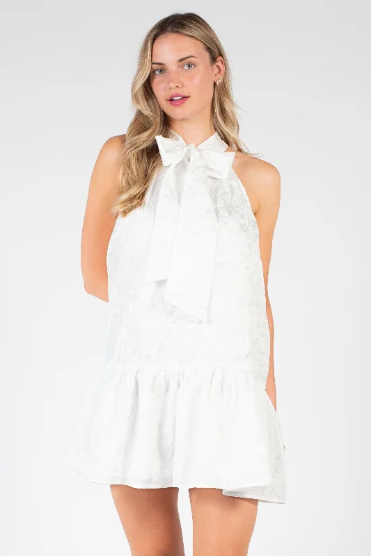 Elenita Collar Bow Textured Mini Dress Stylish Summer Mini Dress