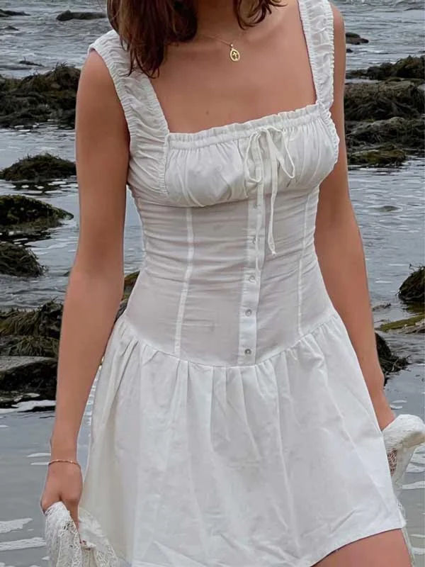 Sleeveless Ruffle White Mini Dress Trendy Floral Mini Dress