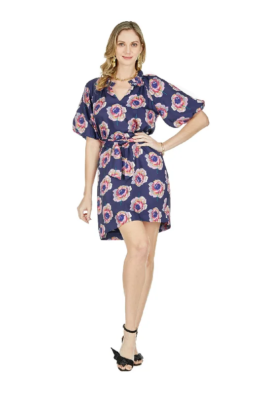 Split Neck Puff Sleeve Dress