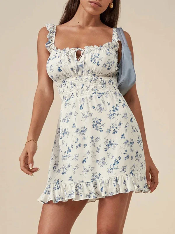 Strap Ruffle Hem Mini Dress Comfortable Smocked Mini Dress