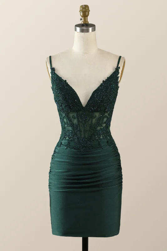 Straps Emerald Green Appliques Bodycon Mini Dress Trendy Wraparound Mini Dress