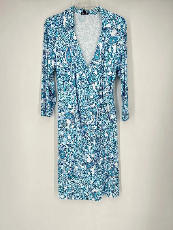 Talbots Size L Blue & White Print Dress