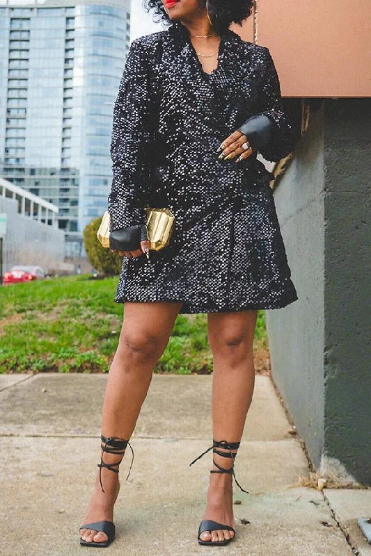 Party Peak Collar Sequin Mini Dress Comfortable Wrap Mini Dress