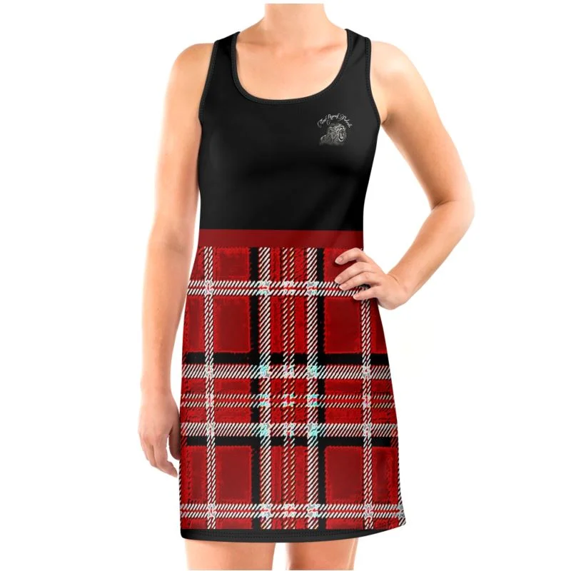 TRP Twisted Patterns 06: Digital Plaid 01-05A Designer Scoop Neck Scuba Vest Mini Dress Elegant Lace-Up Mini Dress