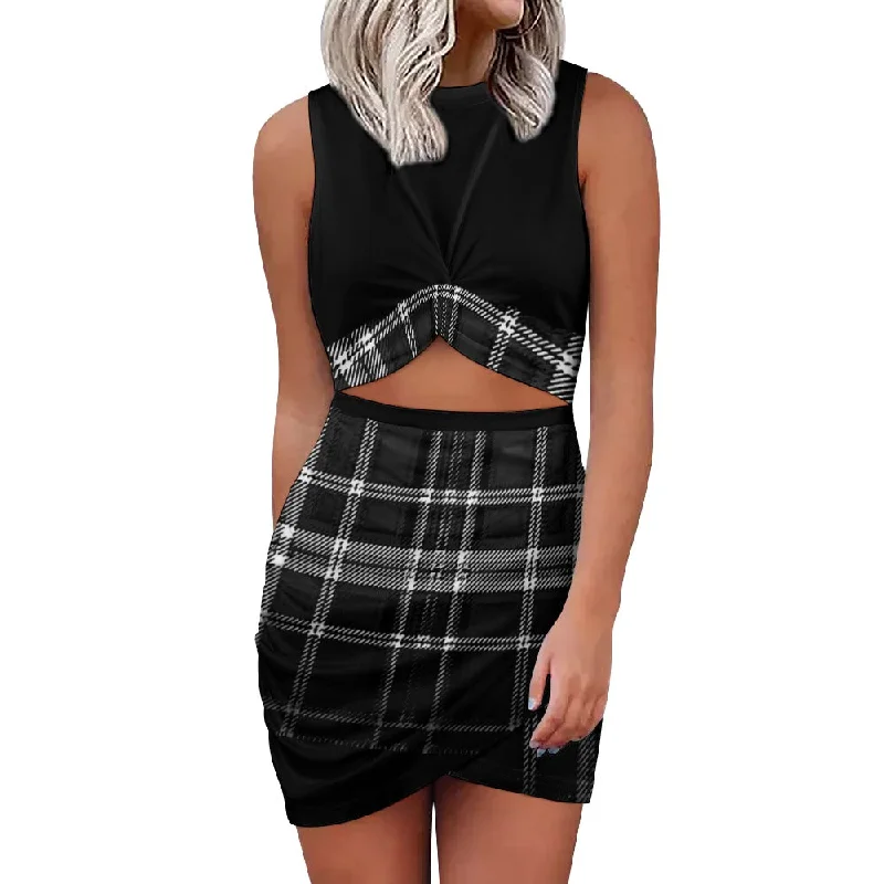 TRP Twisted Patterns 06: Digital Plaid 01-06A Navel-Baring Cross Fit Hip Wrap Mini Dress Cozy T-Shirt Mini Dress