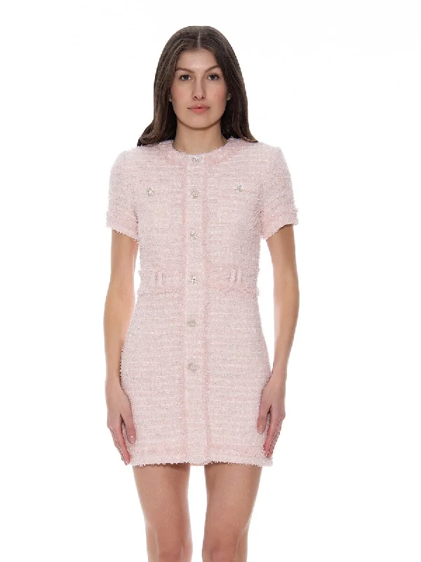 Tweed Dodycon Deco Button Mini Dress Elegant Floral-Print Mini Dress