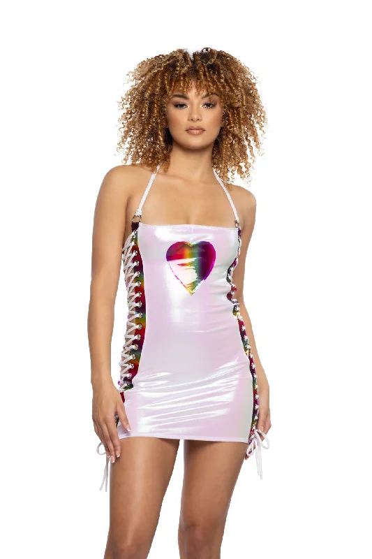 JR113 - Unicorn & Rainbow Lace-Up Mini Dress Comfortable Casual Mini Dress