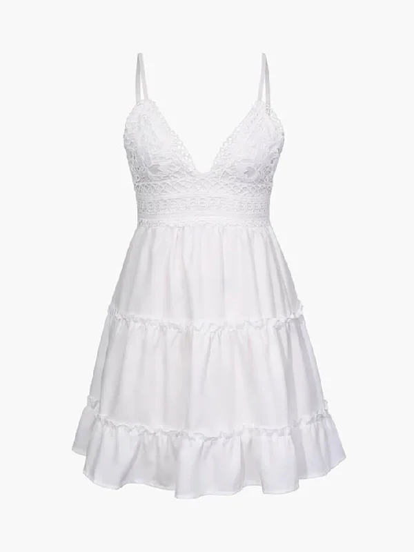 V-Neck Ruffle Hem Mini Dress Stylish Sweetheart Neck Mini Dress
