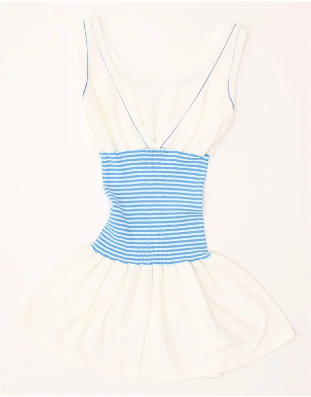 VINTAGE Womens Swing Dress UK 0 2XS Off White Colourblock