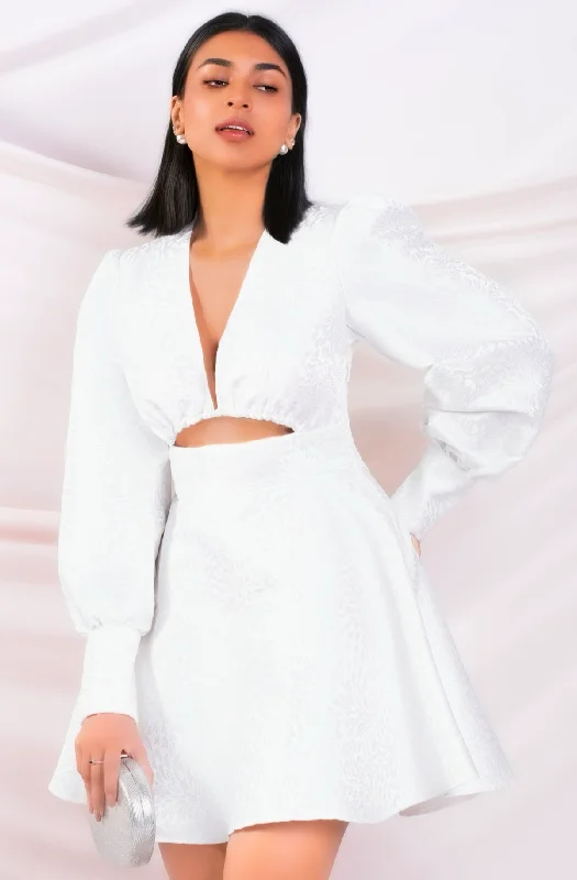 White Jacquard Mini Dress Modern Satin Mini Dress