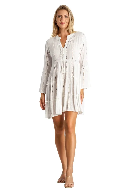 White Tiered Mini Dresses Cozy Sweater Mini Dress