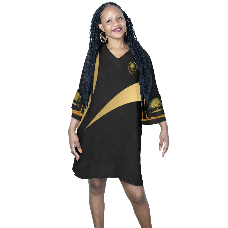 Yahuah-Tree of Life 03-01 Designer V-neck Half Sleeve Mini Dress Trendy Wraparound Mini Dress