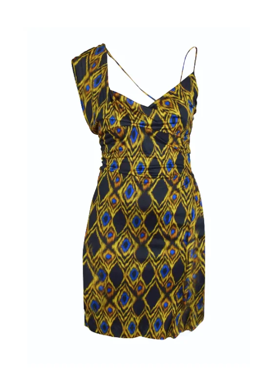 YELLOW PRINTED MINI DRESS Stylish Short Sleeve Mini Dress