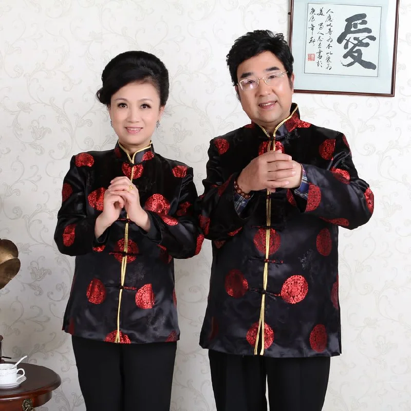 Brocade Matching Couple Jackets Chinese Festival Coats Fitted Jacket Loose Jacket Oversized Jacket