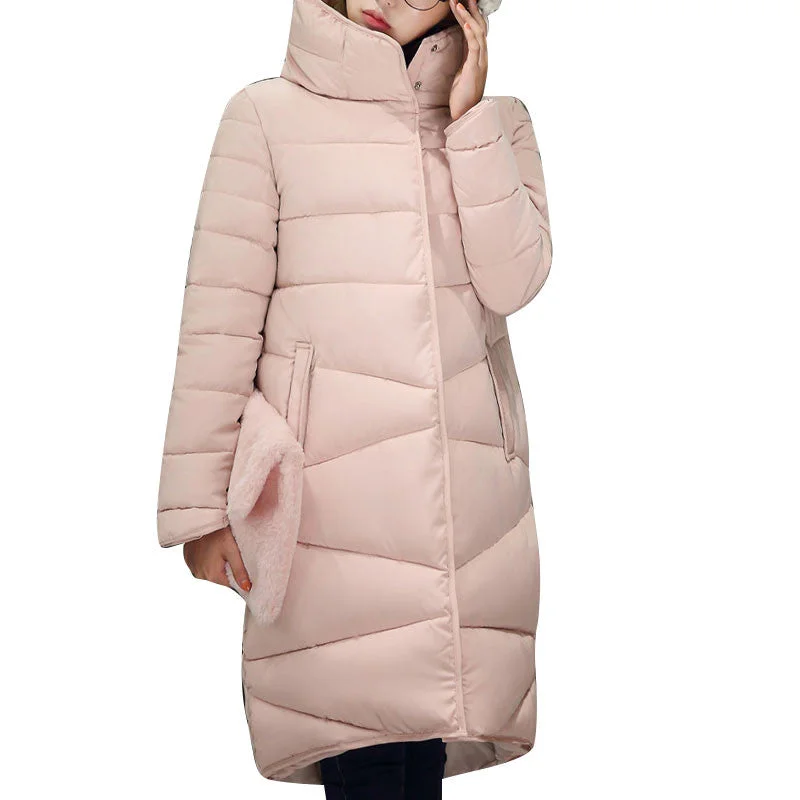 2017 Winter New Fashion Long Coat Slim Thickened Turtleneck Warm Jacket Cotton Padded Zipper Plus Size Outwear Casacos 4 Colors Fleece Jacket Down Jacket Parka