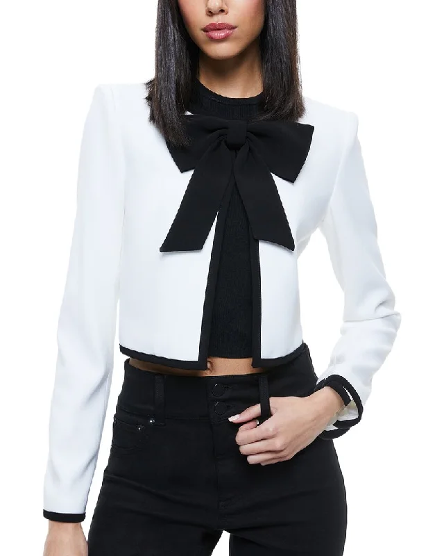 alice + olivia Kidman Bow Cropped Jacket Snapped Jacket Toggled Jacket Drawstring Jacket