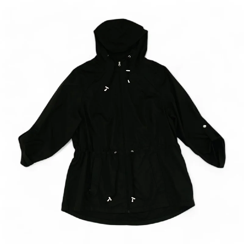 Black Solid Active Jacket Hoodie Zip-Up Jacket Button-Up Jacket
