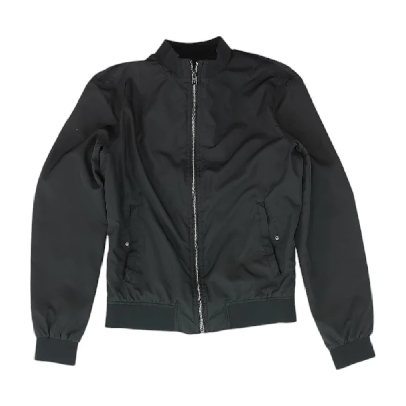 Black Solid Bomber Jacket Insulated Jacket Fitted Jacket Loose Jacket
