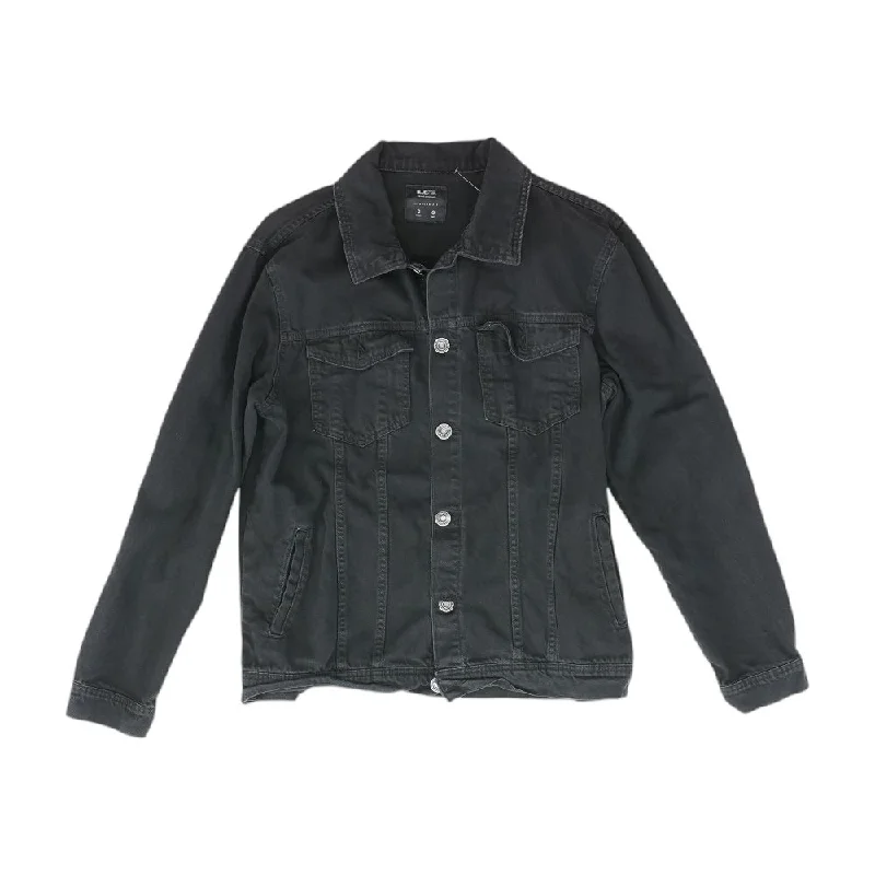 Black Solid Denim Jacket Fleece Jacket Down Jacket Feather Jacket