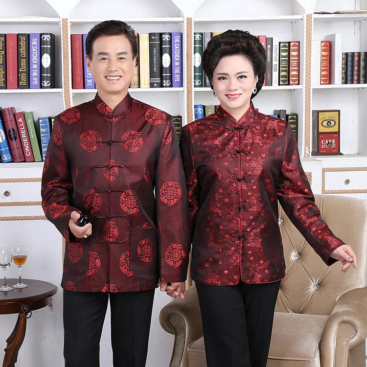 Brocade Parent's Birthday Matching Couple Traditional Chinese Jackets Tiered Jacket Buttoned Jacket Zippered Jacket