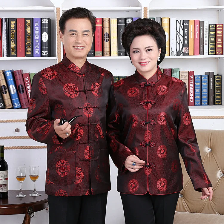 Brocade Parent's Birthday Matching Couple Traditional Chinese Jackets Snapped Jacket Toggled Jacket Drawstring Jacket