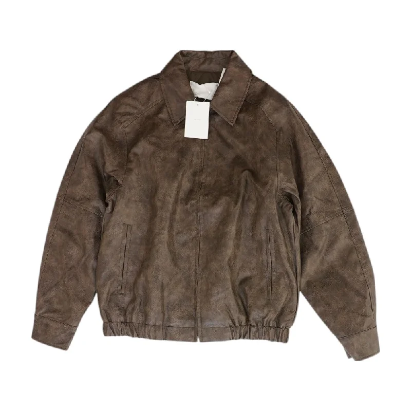 Brown Solid Faux Leather Jacket Striped Jacket Polka Dot Jacket Floral Jacket