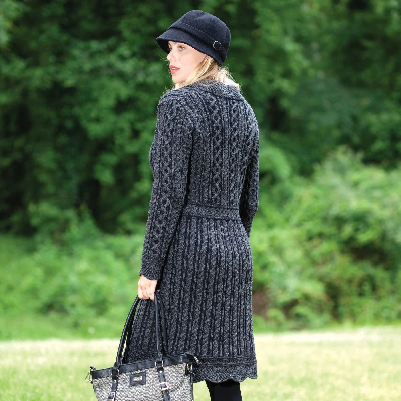 Button Front Irish Aran Sweater Jacket, Charcoal, 100% Merino Wool Striped Jacket Polka Dot Jacket Floral Jacket