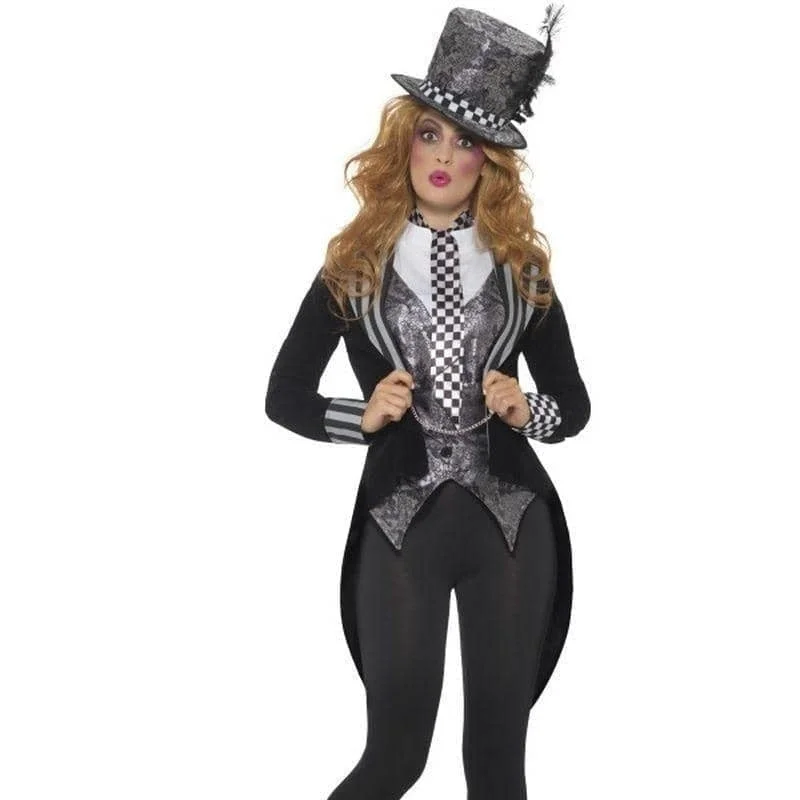 Dark Miss Hatter Costume Adult Black Deluxe Jacket Waistcoat Hat Bowtie Bomber Jacket Anorak Windbreaker