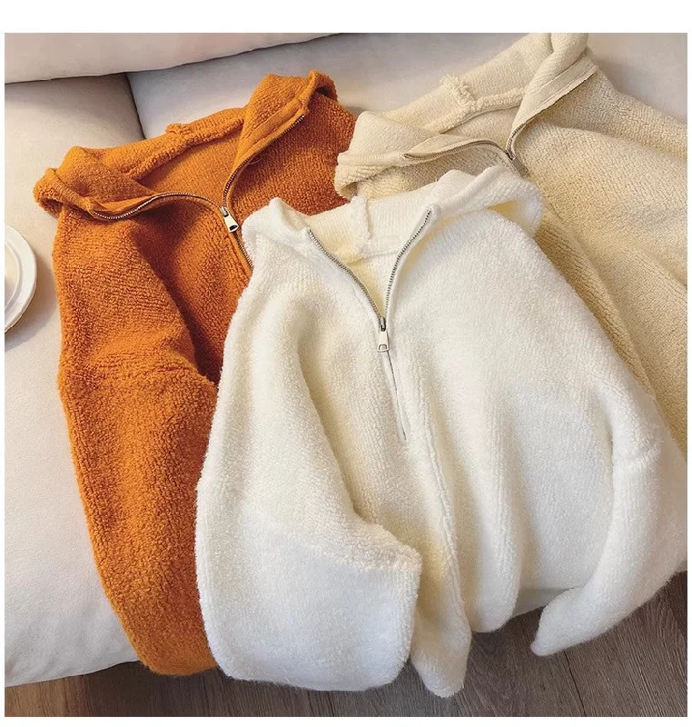 Designed half-zip sweater jacket for women new fashion casual sweater     S4881 Welt Pockets Slit Pockets Flap Pockets