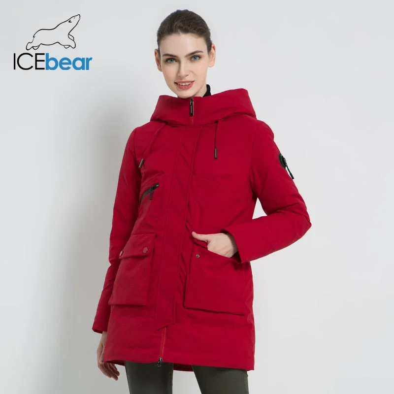 ICEbear 2019 New Winter Hooded Jacket Women's Coat Fashion Female Jacket Warm Winter women's Parkas Plus Size Clothing GWD19078I Tiered Jacket Buttoned Jacket Zippered Jacket