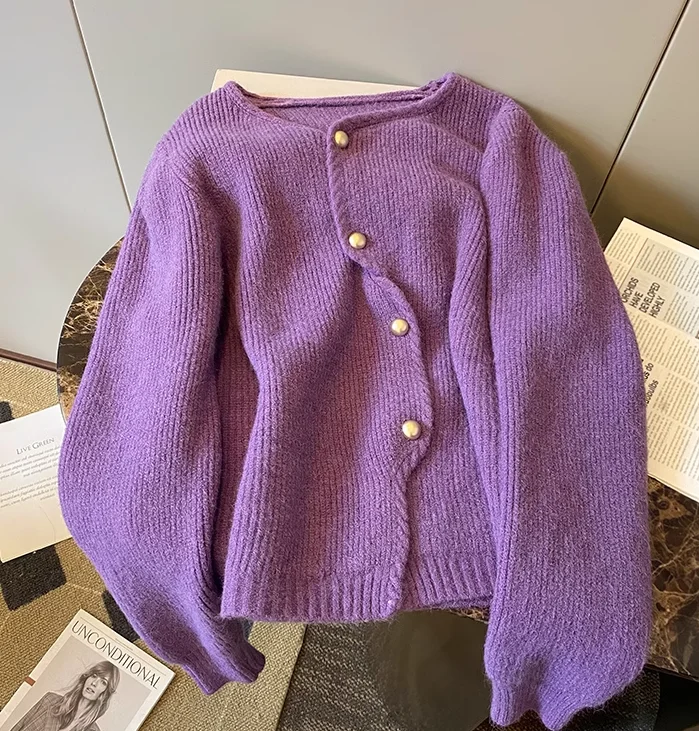 irregular sweater jacket for women winter new style elegant long-sleeved knitted cardigan    S4916 Notch Collar Peter Pan Collar Cowl Neck