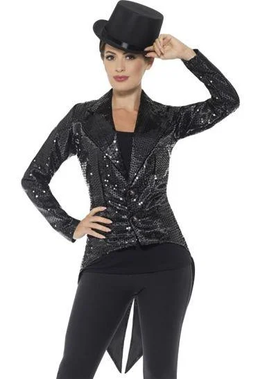 Ladies Black Sequin Tailcoat Jacket Print Jacket Jacquard Jacket Embroidered Jacket