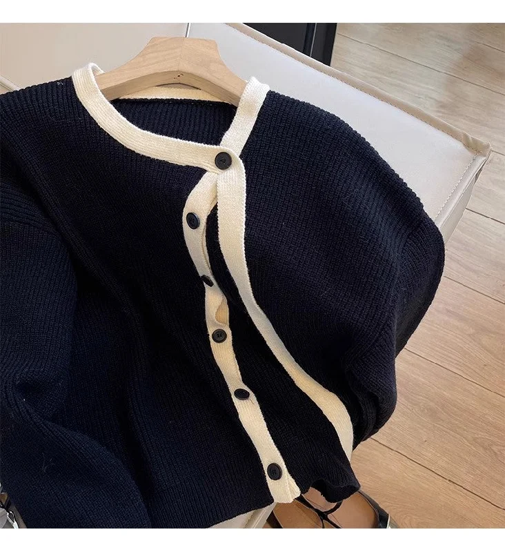 Long-sleeved knitted cardigan women's new soft design sweater jacket    S4872 Hoodie Zip-Up Jacket Button-Up Jacket
