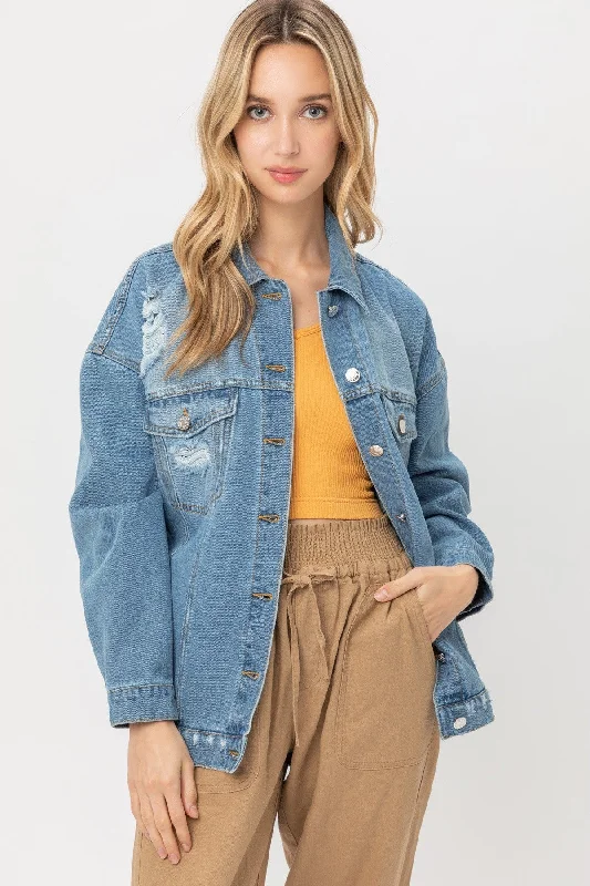 Denim Oversized Jacket Notch Collar Jacket Peter Pan Collar Jacket Cowl Neck Jacket