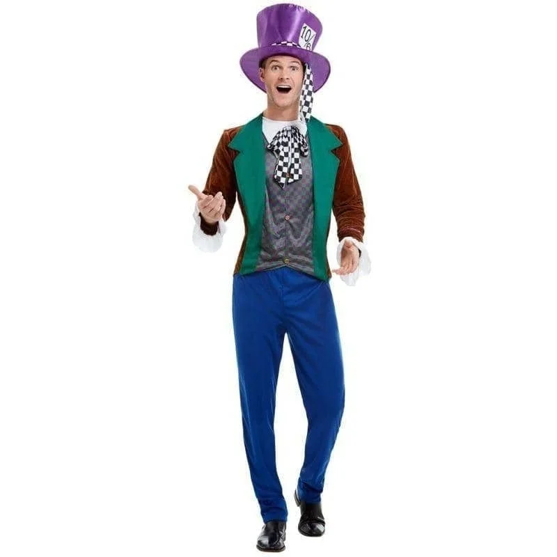 Mad Hatter Costume Adult Multi Coloured Jacket Trousers Hat Insulated Jacket Fitted Jacket Loose Jacket