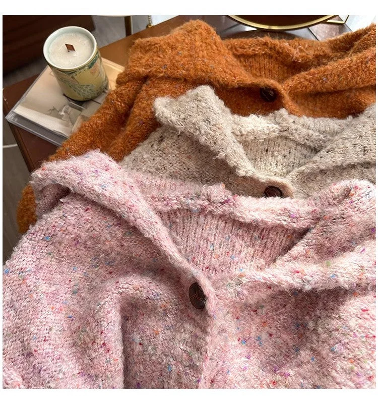 Mixed color dot hooded sweater jacket for women knitted cardigan   S4867 Denim Jacket Leather Jacket Suede Jacket