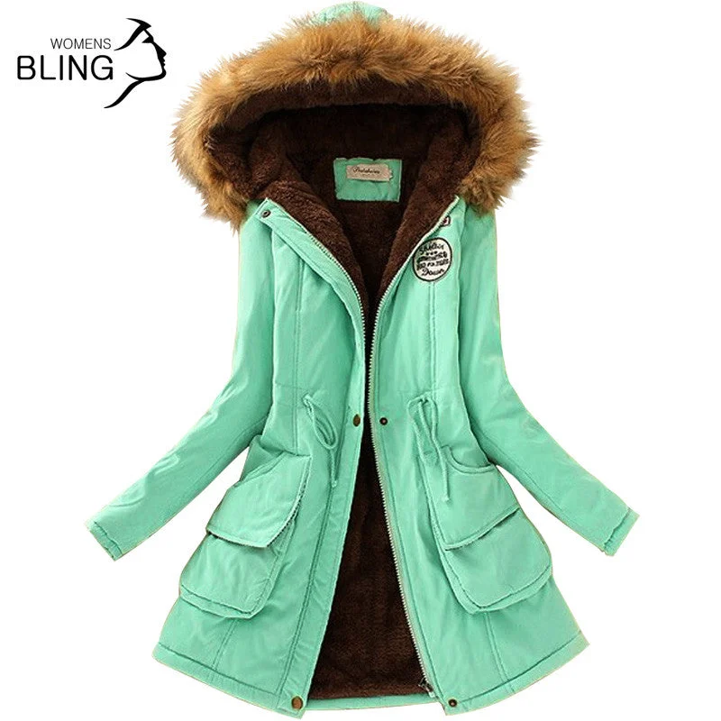 Parkas Women Coats Fashion Autumn Warm Winter Jackets Women Fur Collar Long Parka Plus Size Hoodies Casual Cotton Outwear Hot Lace Jacket Ribbed Jacket Sequined Jacket