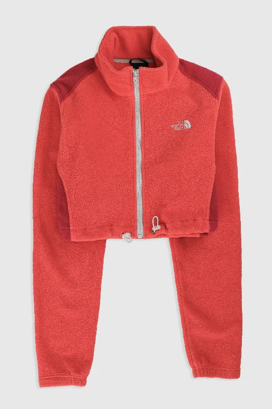 Rework North Face Crop Fleece Jacket - L Embroidered Jacket Appliqued Jacket Beaded Jacket