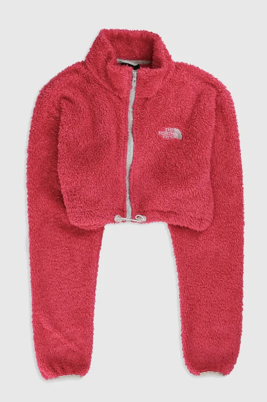 Rework North Face Crop Fleece Jacket - M Welt Pockets Slit Pockets Flap Pockets
